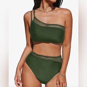 CUPSHE Women's Bikini Sets Two Piece Swimsuit One Shoulder Asymmetrical High B16